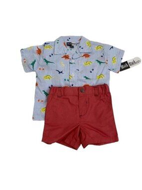 Baby Boy Dinosaur Print Shirt Shorts & Matching Onesie Bundle